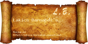 Lakics Barnabás névjegykártya